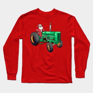 Farmer Santa Claus Farm Farming Tractor Christmas Long Sleeve T-Shirt